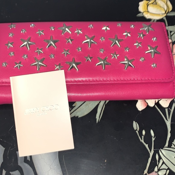 Jimmy Choo Pink Leather Wallet With Silver Stars LNWOT - Picture 7 of 8